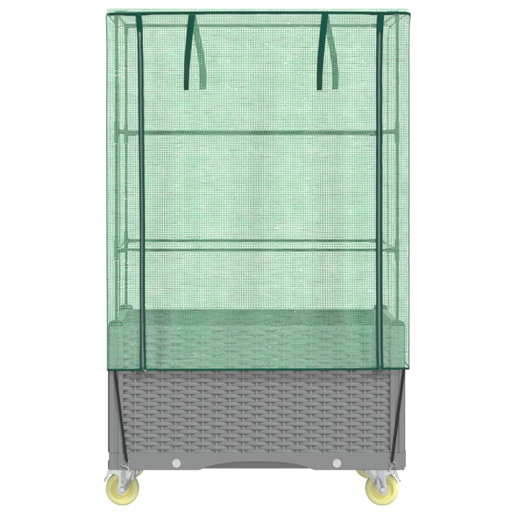 Plantenbak verhoogd met hoes en wielen 80x50x182 cm rattanlook