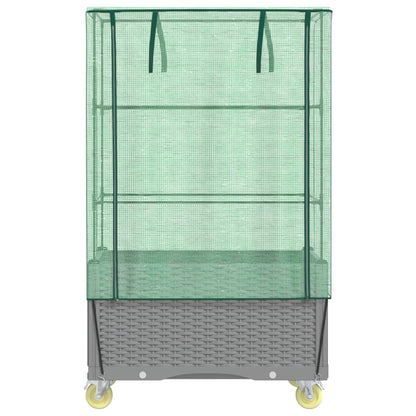 Plantenbak verhoogd met hoes en wielen 80x50x182 cm rattanlook