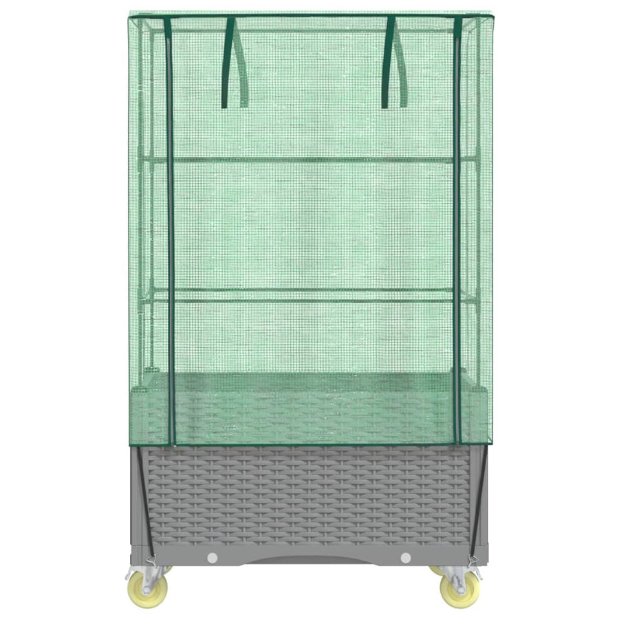 Plantenbak verhoogd met hoes en wielen 80x50x182 cm rattanlook