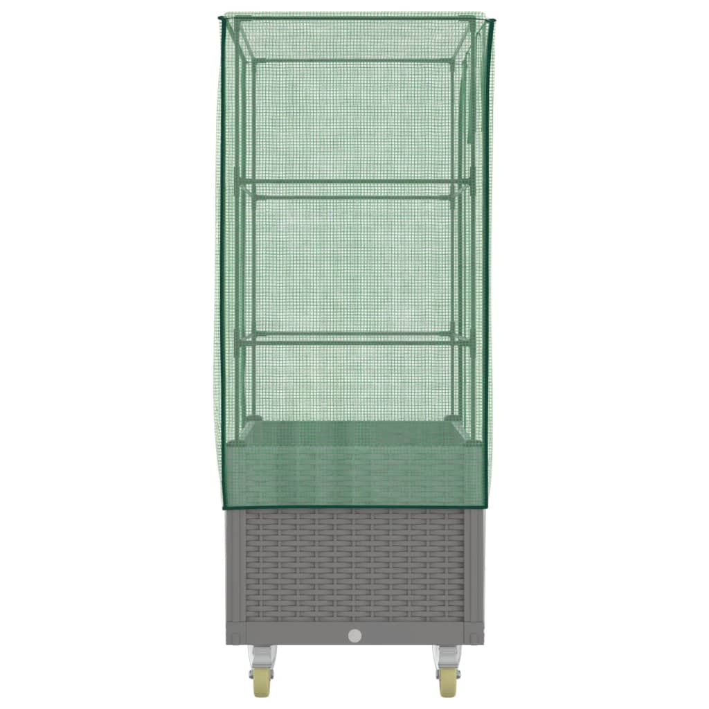 Plantenbak verhoogd met hoes en wielen 80x50x182 cm rattanlook