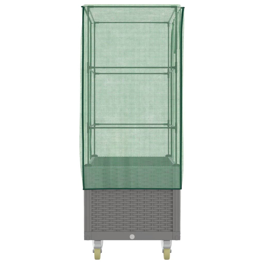 Plantenbak verhoogd met hoes en wielen 80x50x182 cm rattanlook