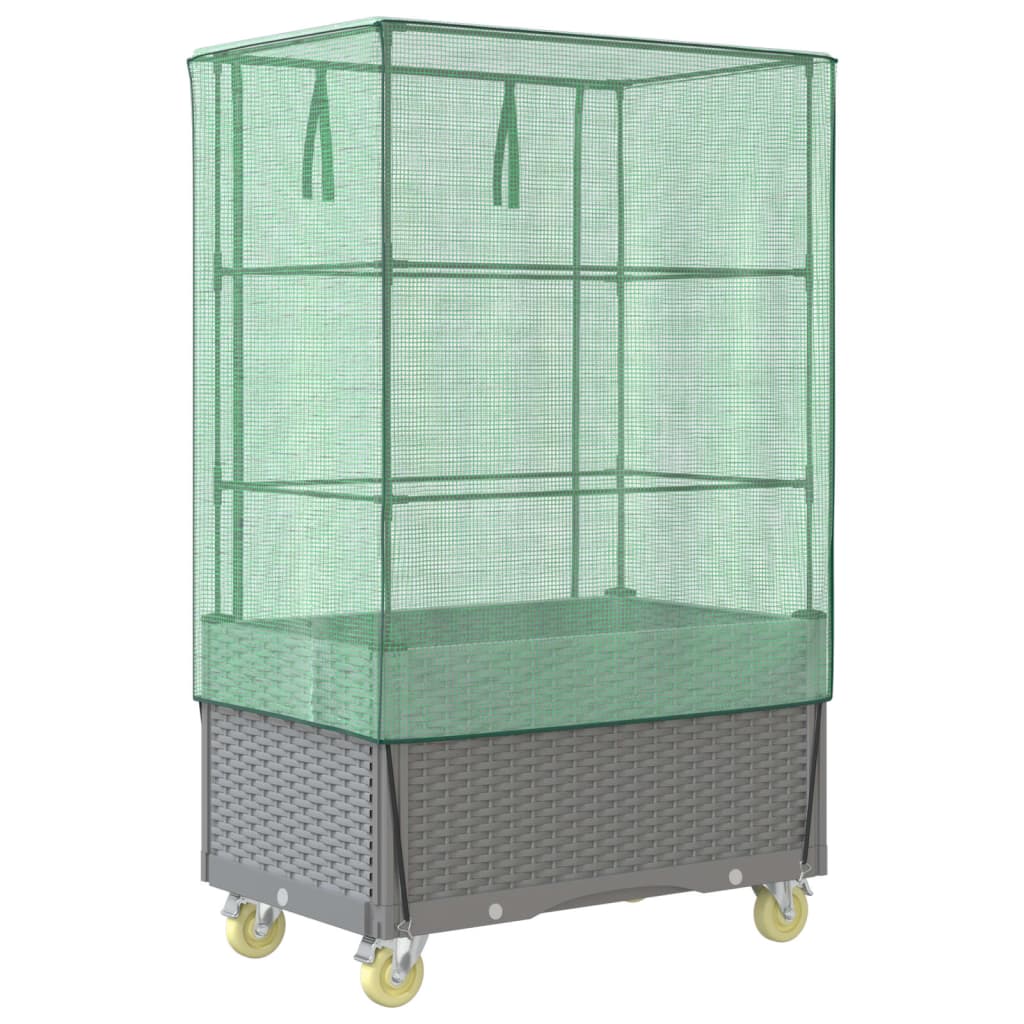 Plantenbak verhoogd met hoes en wielen 80x50x182 cm rattanlook