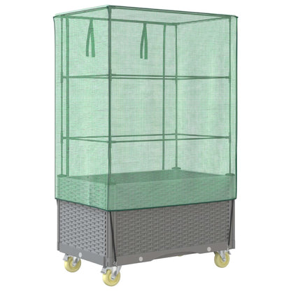 Plantenbak verhoogd met hoes en wielen 80x50x182 cm rattanlook