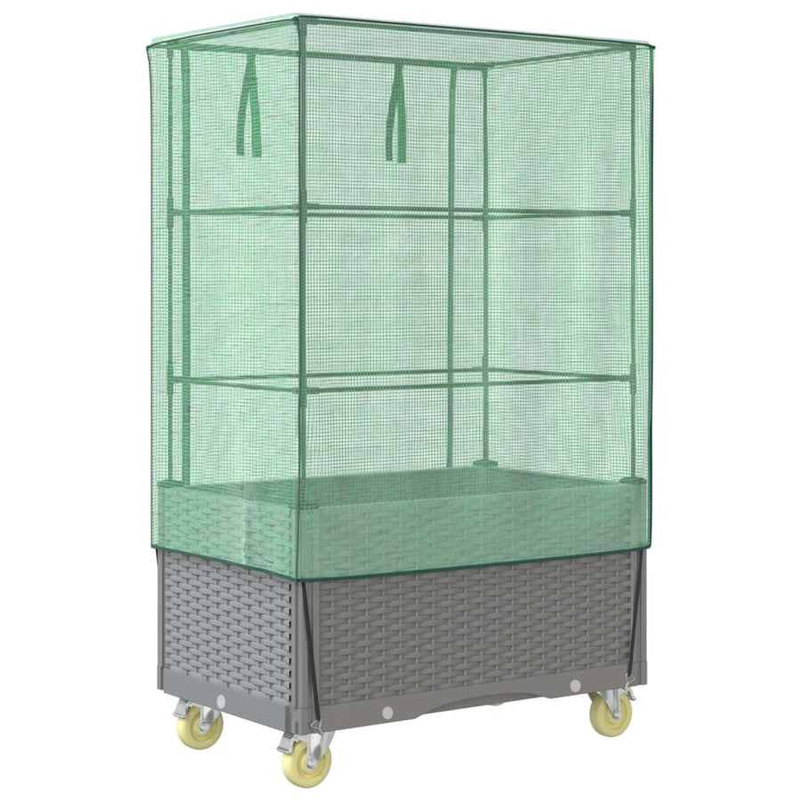 Plantenbak verhoogd met hoes en wielen 80x50x182 cm rattanlook