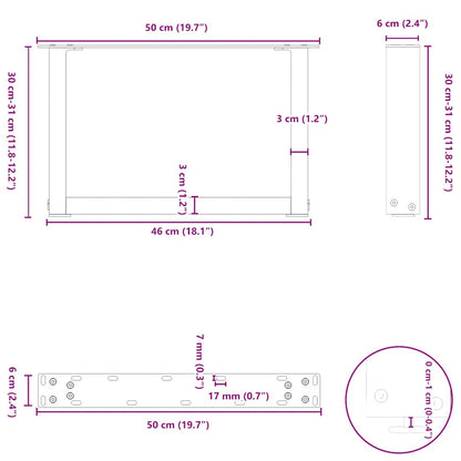 Salontafelpoten U-Vormig Staal Naturel 2 50 x (30-31) cm