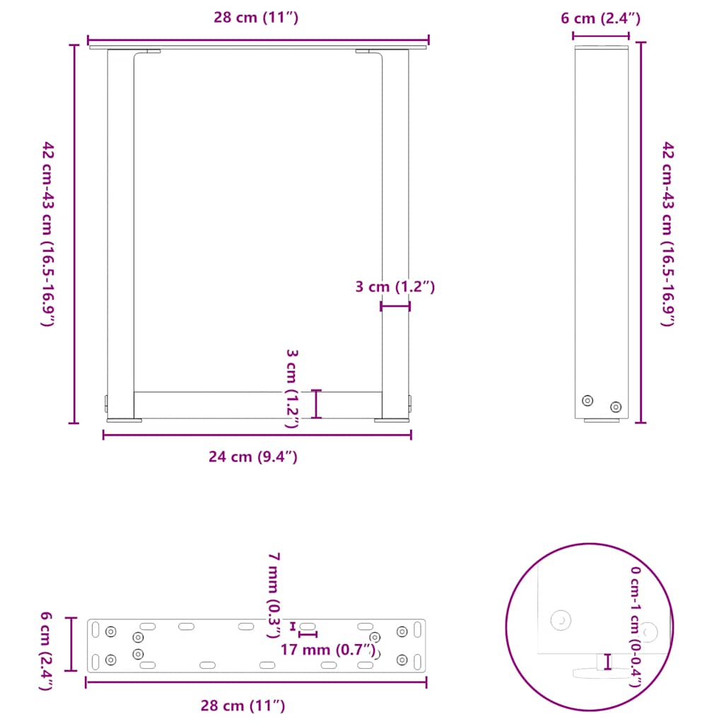 Salontafelpoten U-Vormig Staal Wit 2 28 x (42-43) cm