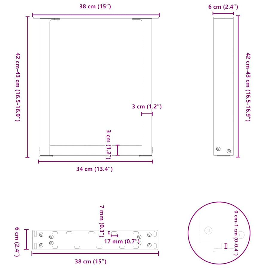 Salontafelpoten U-Vormig Staal Wit 2 38 x (42-43) cm