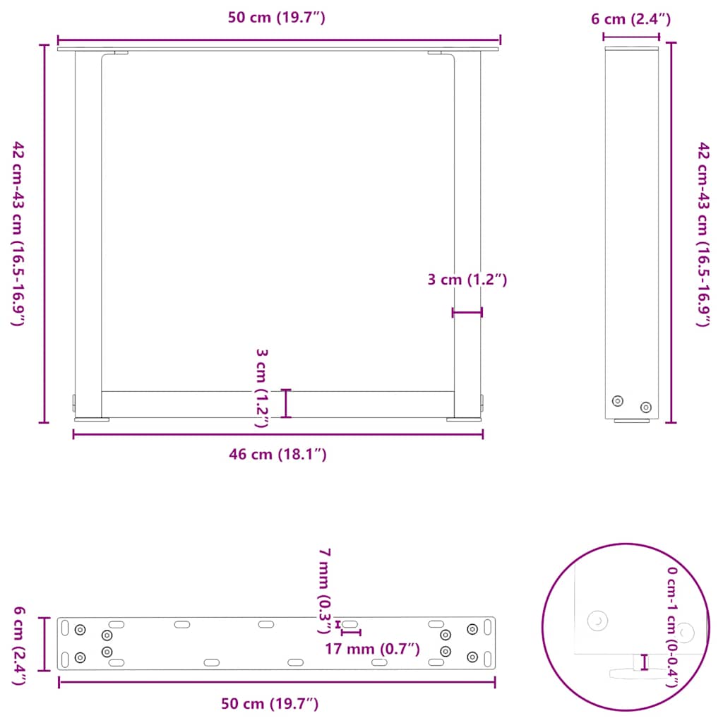 Salontafelpoten U-Vormig Staal Wit 2 50 x (42-43) cm