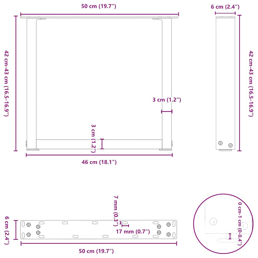 Salontafelpoten U-Vormig Staal Wit 2 50 x (42-43) cm