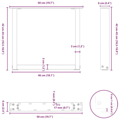 Salontafelpoten 2 st U-vormig 50x(42-43) cm staal antraciet