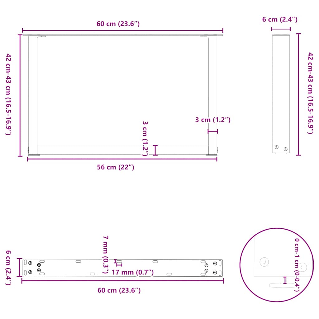 Salontafelpoten U-Vormig Staal Wit 2 60 x (42-43) cm