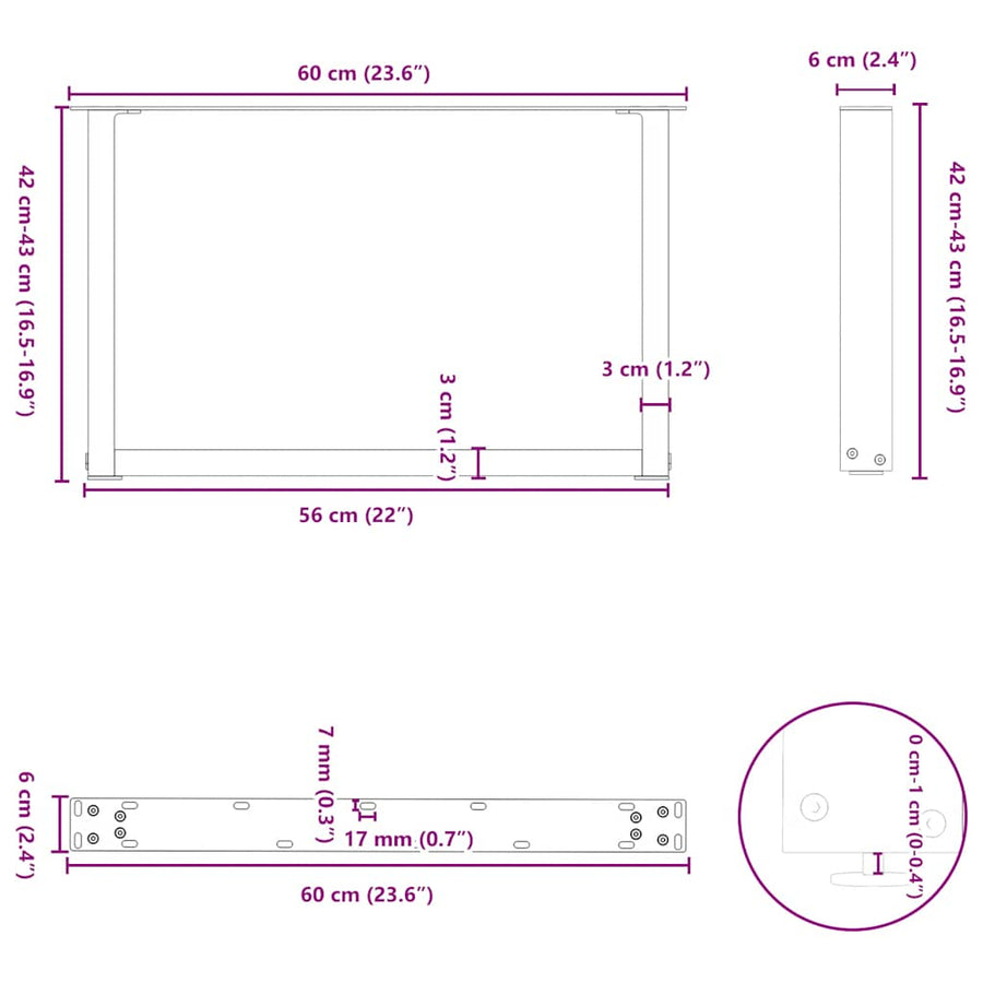 Salontafelpoten U-Vormig Staal Wit 2 60 x (42-43) cm