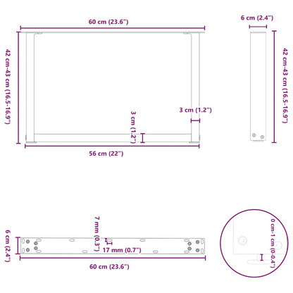 Salontafelpoten U-Vormig Staal Antraciet 2 60 x (42-43) cm