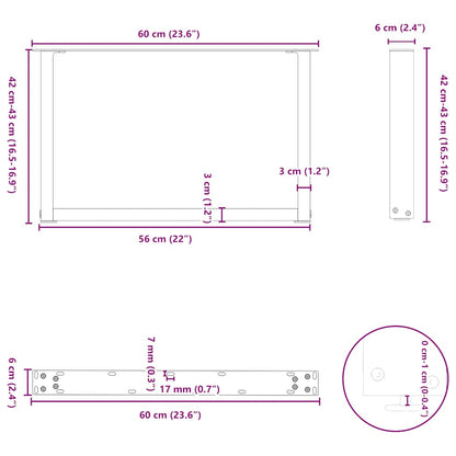 Salontafelpoten U-Vormig Staal Naturel 2 60 x (42-43) cm