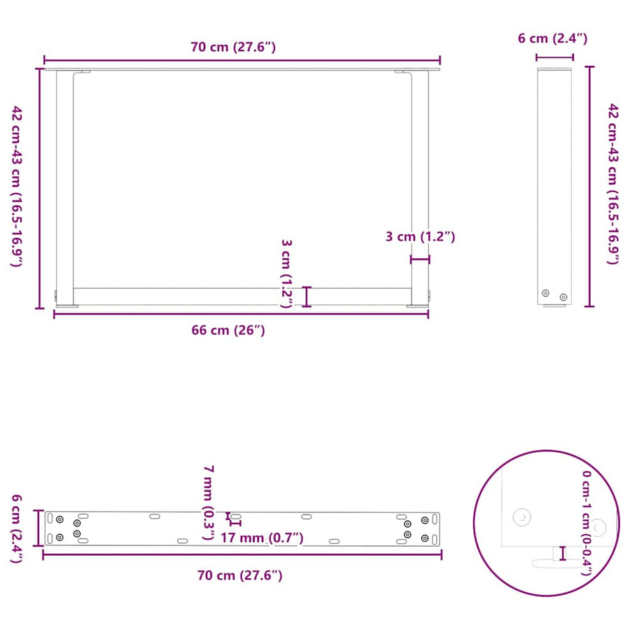 Salontafelpoten U-Vormig Staal Wit 2 70 x (42-43) cm