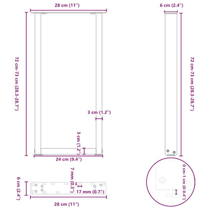 Salontafelpoten 2 st U-vormig 28x(72-73) cm staal zwart