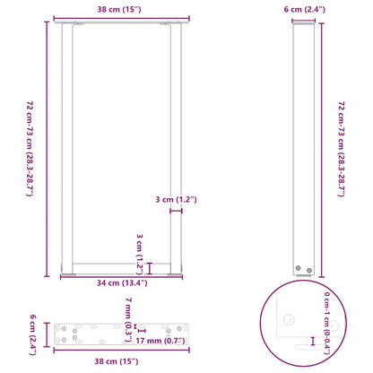 Salontafelpoten 2 st U-vormig 38x(72-73) cm staal zwart