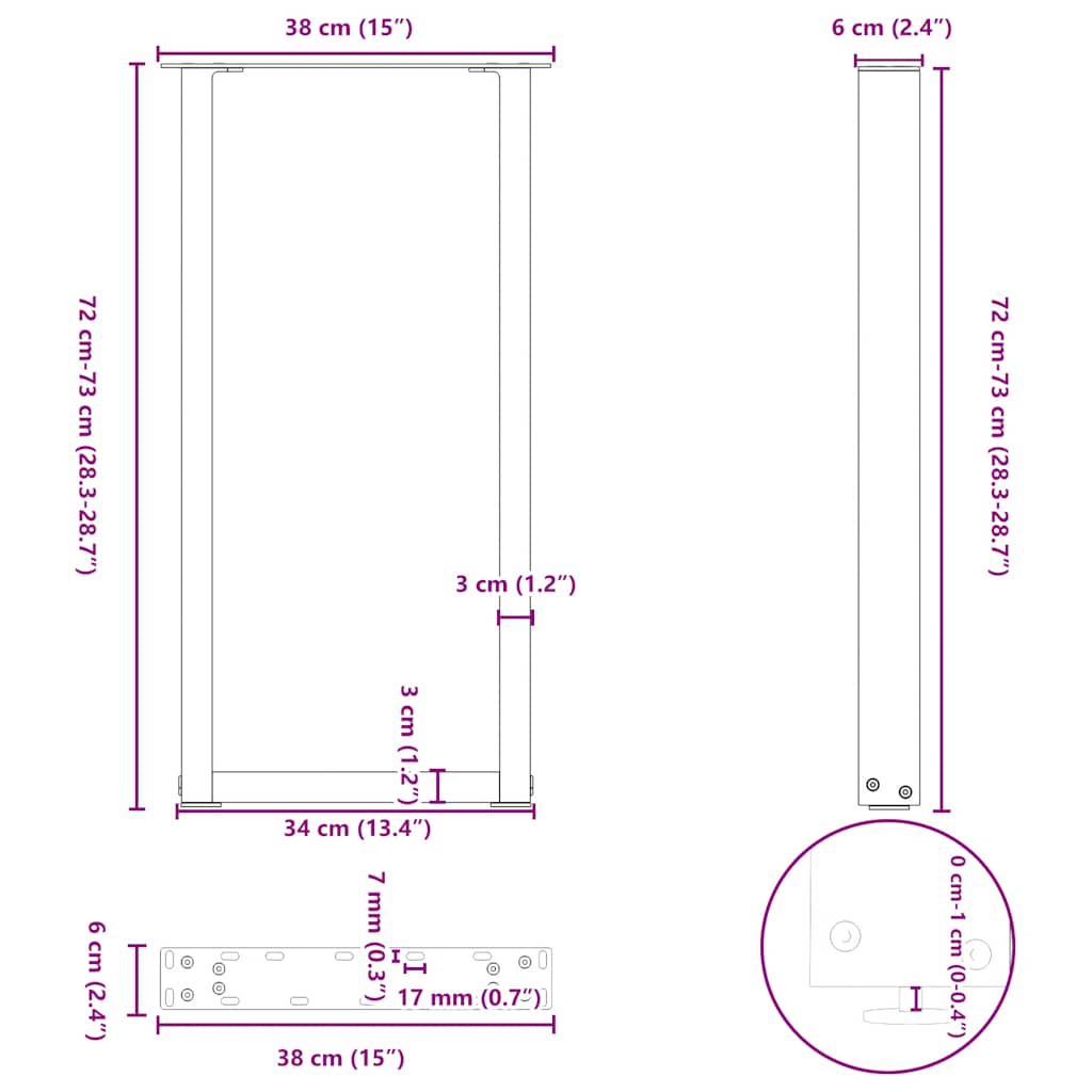 Salontafelpoten 2 st U-vormig 38x(72-73) cm staal wit