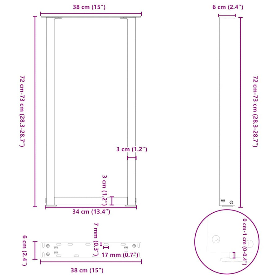 Salontafelpoten 2 st U-vormig 38x(72-73) cm staal wit