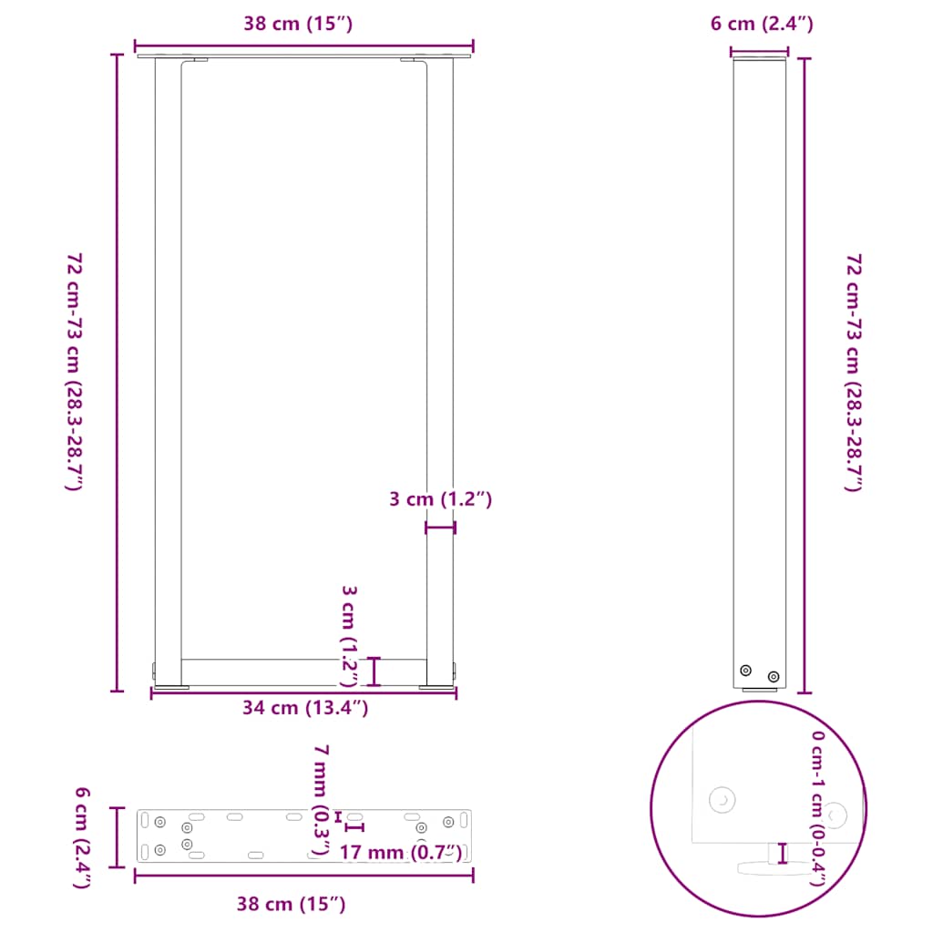 Salontafelpoten 2 st U-vormig 38x(72-73) cm staal antraciet