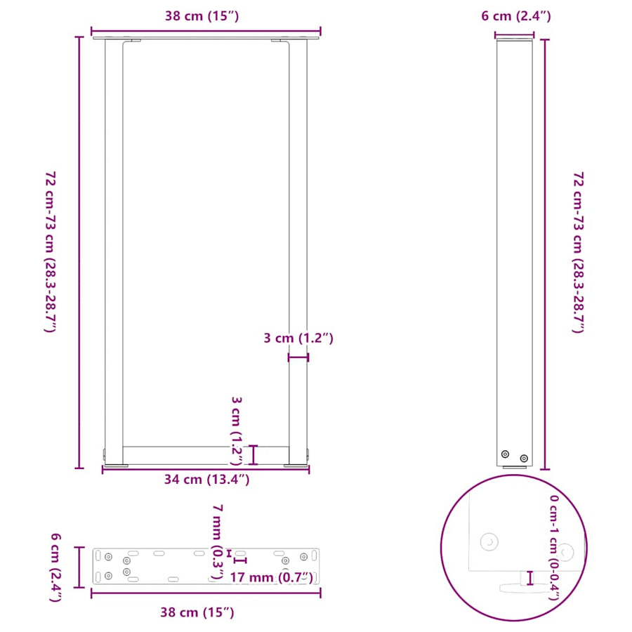 Salontafelpoten 2 st U-vormig 38x(72-73) cm staal antraciet