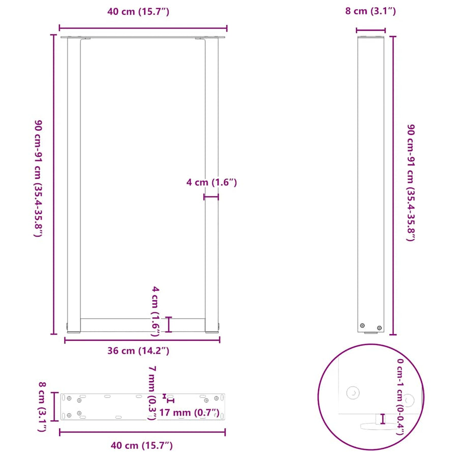 Salontafelpoten 2 st U-vormig 40x(90-91) cm staal antraciet