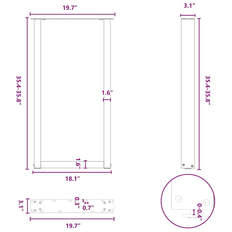 Bartafelpoten 2 st U-vormig 50x(90-91) cm staal antraciet