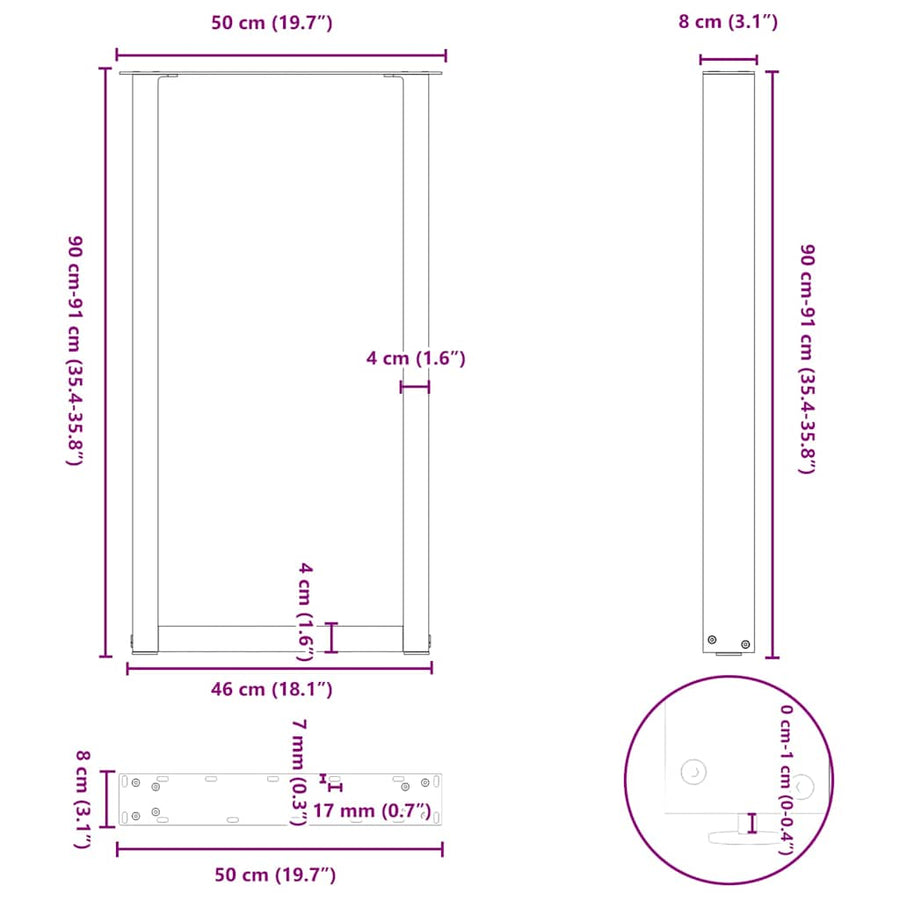 Bartafelpoten 2 st U-vormig 50x(90-91) cm staal antraciet