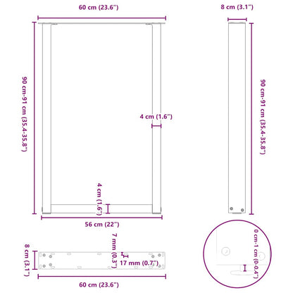 Salontafelpoten U-Vormig Staal Naturel 2 60 x (90-91) cm