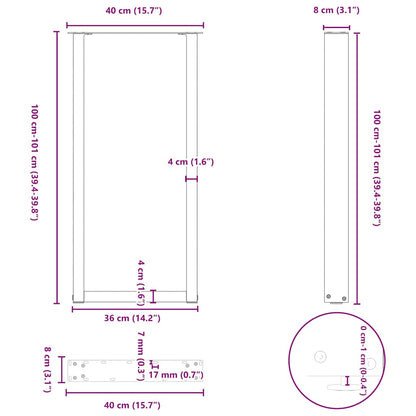 Salontafelpoten 2 st U-vormig 40x(100-101) cm staal zwart