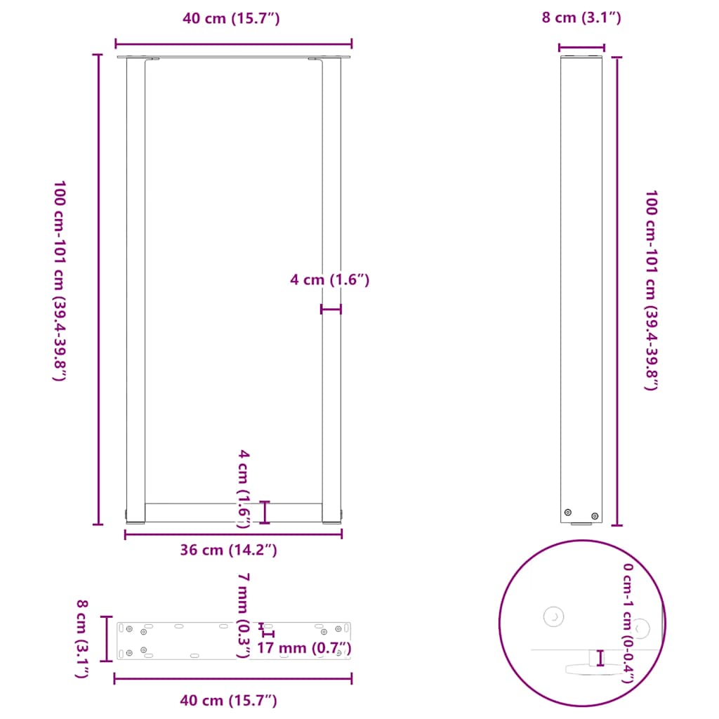 Bartafelpoten 2 st U-vormig 40x(100-101) cm staal naturel
