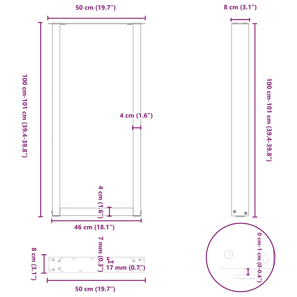 Bartafelpoten 2 st U-vormig 50x(100-101) cm staal wit