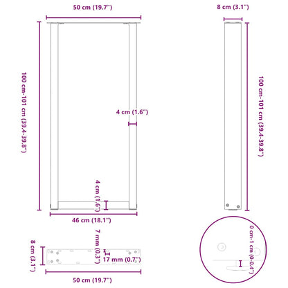Bartafelpoten 2 st U-vormig 50x(100-101) cm staal wit