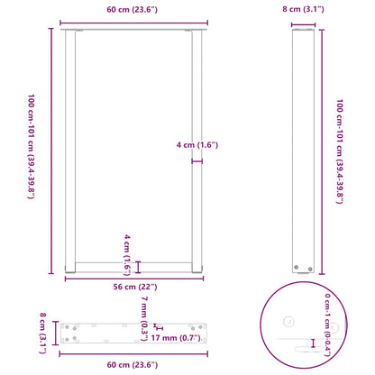 Bartafelpoten 2 st U-vormig 60x(100-101) cm staal wit