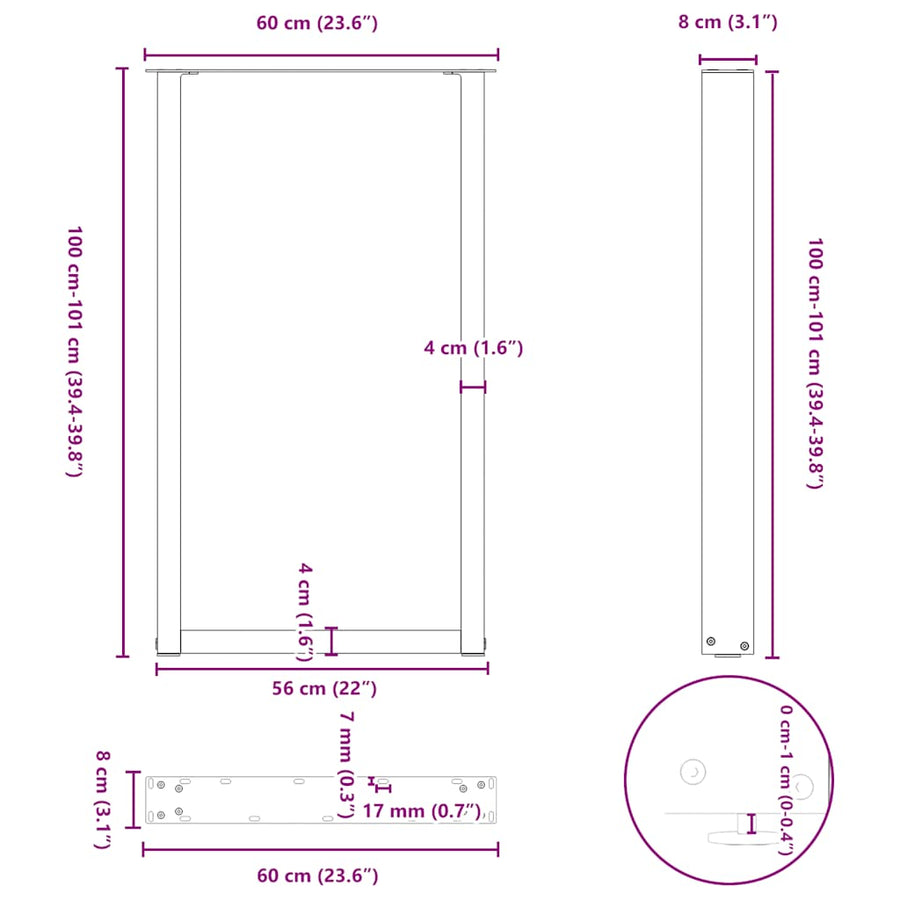 Bartafelpoten 2 st U-vormig 60x(100-101) cm staal wit