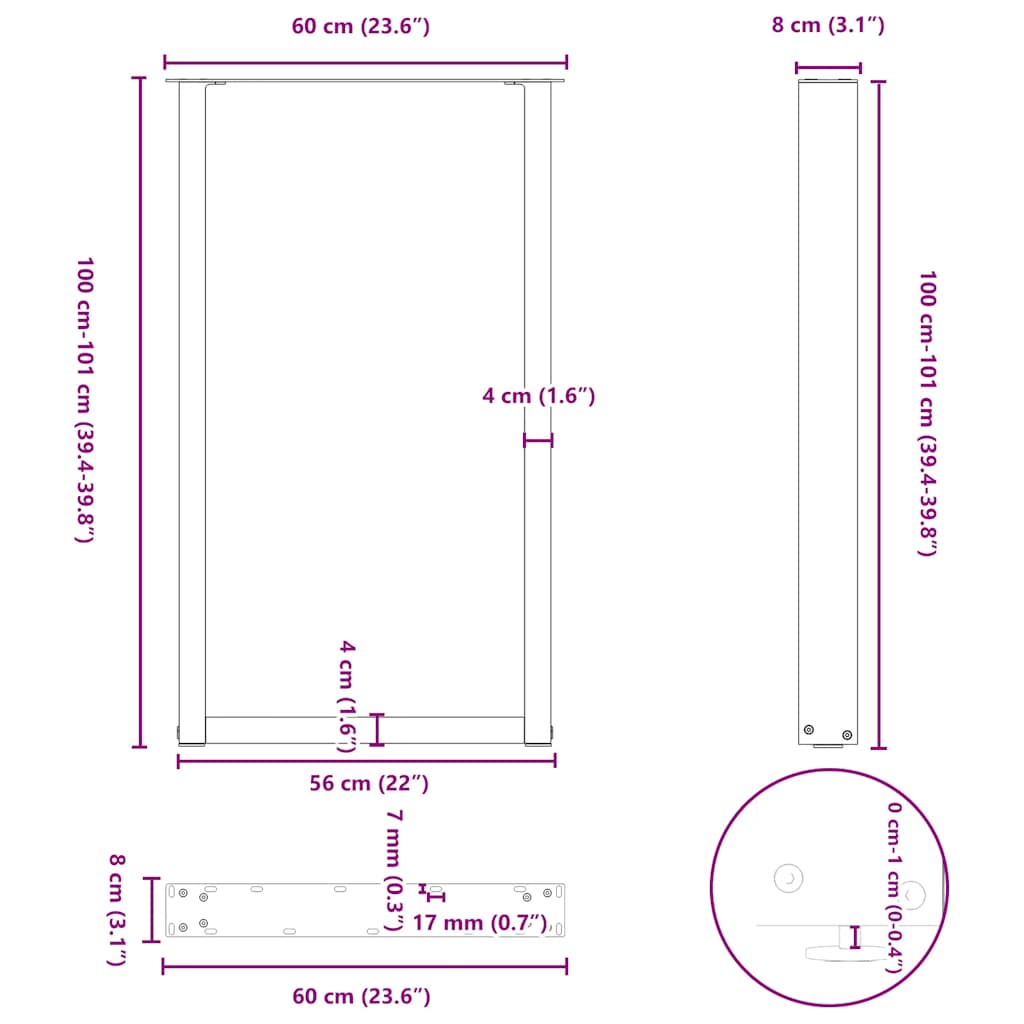 Bartafelpoten 2 st U-vormig 60x(100-101) cm staal antraciet
