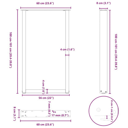Salontafelpoten U-Vormig Staal Naturel 2 60 x (100-101) cm