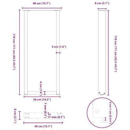 Salontafelpoten U-Vormig Staal Naturel 2 40 x (110-111) cm