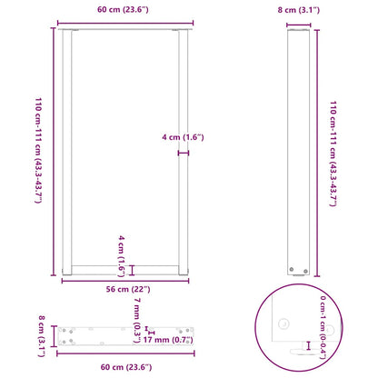 Salontafelpoten U-Vormig Staal Naturel 2 60 x (110-111) cm