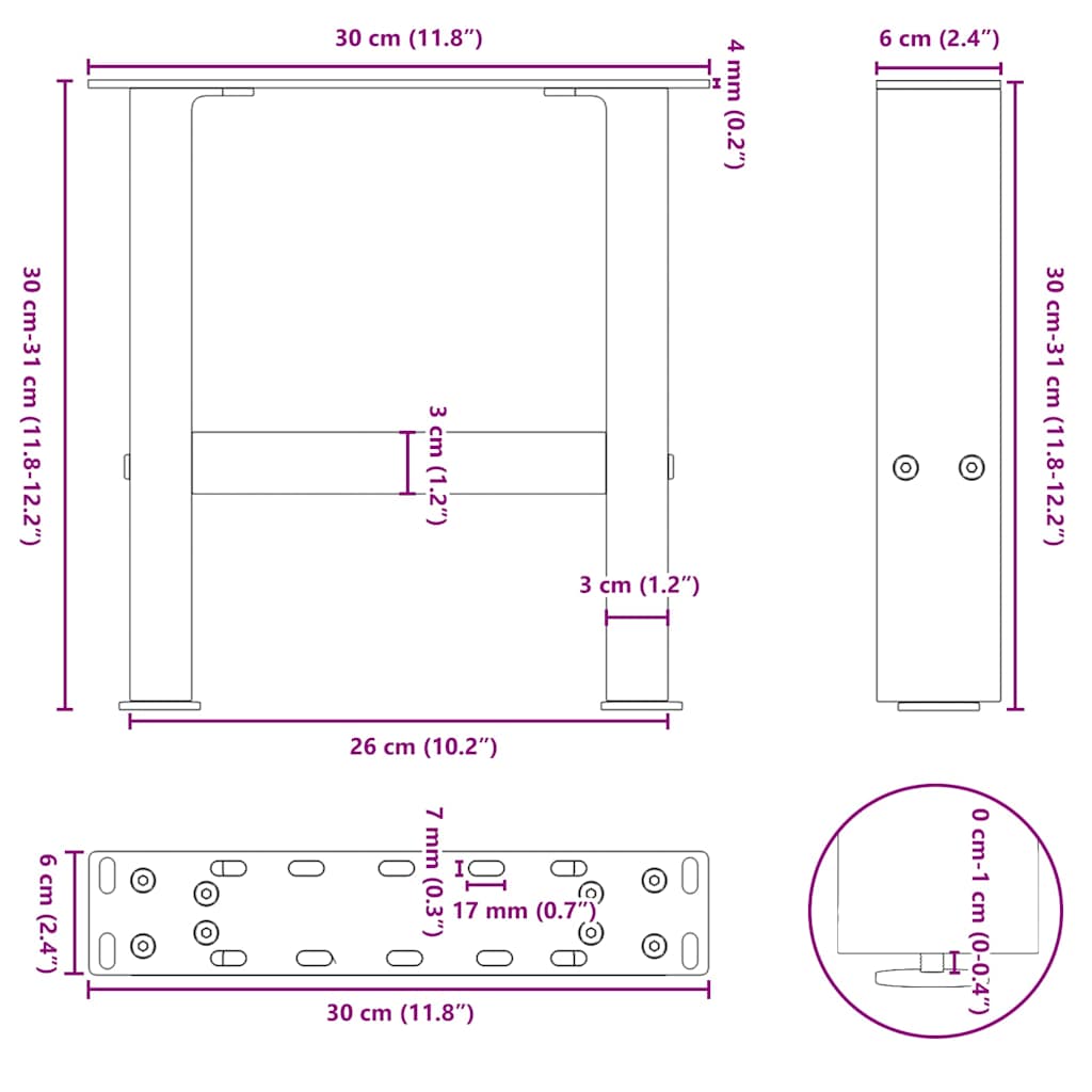 Salontafelpoten 2 st 30×30 cm staal zwart