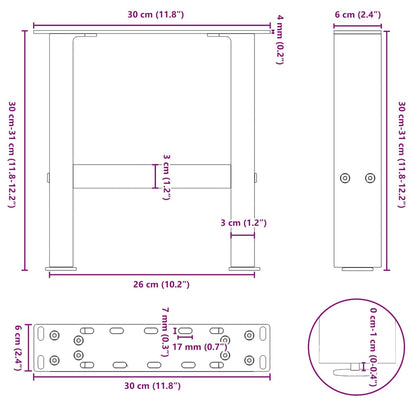 Salontafelpoten 2 st 30×30 cm staal zwart