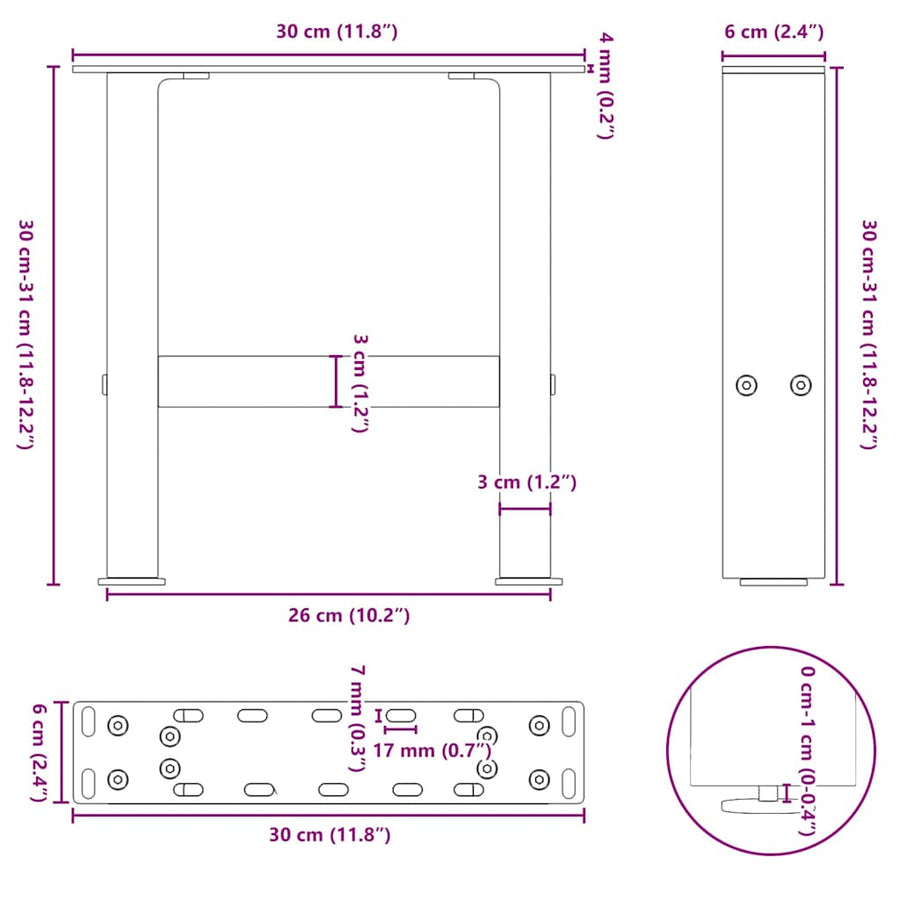 Salontafelpoten 2 st 30×30 cm staal zwart