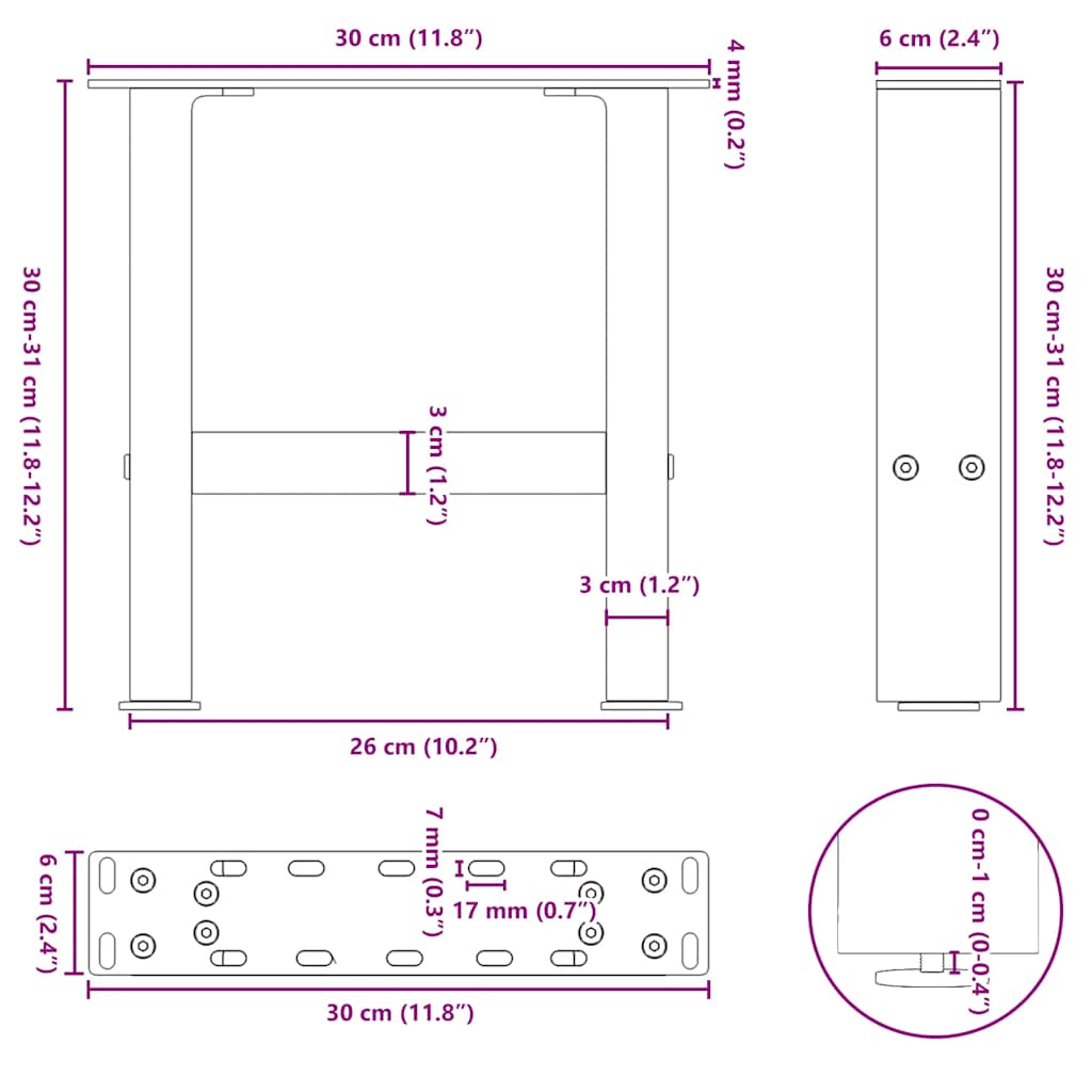 Salontafelpoten 2 st 30×30 cm staal antraciet