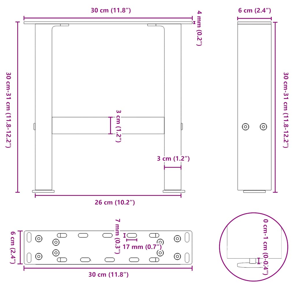 Salontafelpoten 30X (30-31) Cm Staal Staal Naturel 30 x (30-31) cm