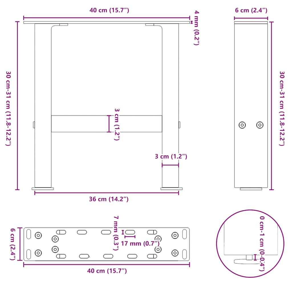 Salontafelpoten 2 st 30×40 cm staal zwart