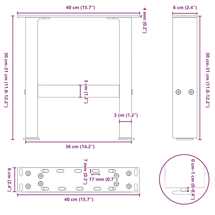 Salontafelpoten 2 st 30×40 cm staal zwart
