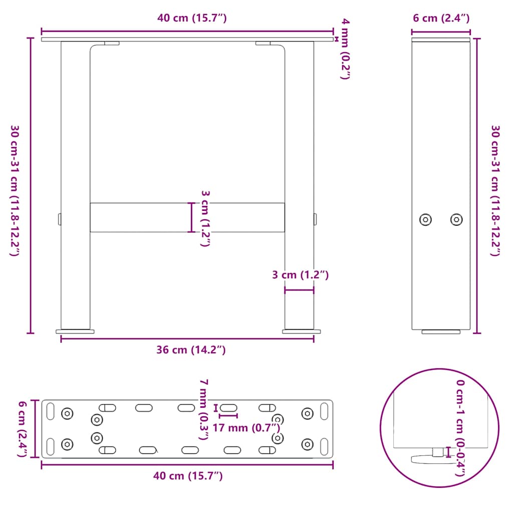 Salontafelpoten 2 st 30×40 cm staal wit