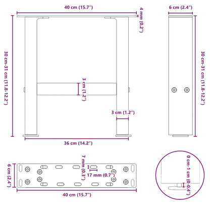 Salontafelpoten 2 st 30×40 cm staal wit