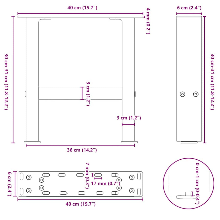 Salontafelpoten 2 st 30×40 cm staal antraciet