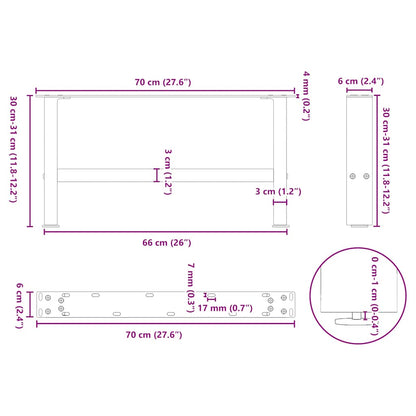 Salontafelpoten Staal 70X (30-31) Cm Staal Naturel 70 x (30-31) cm